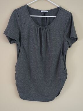 Large Ekouaer Gray Nursing Pumping Ruched Breastfeeding Shirt Short Sleeve Top